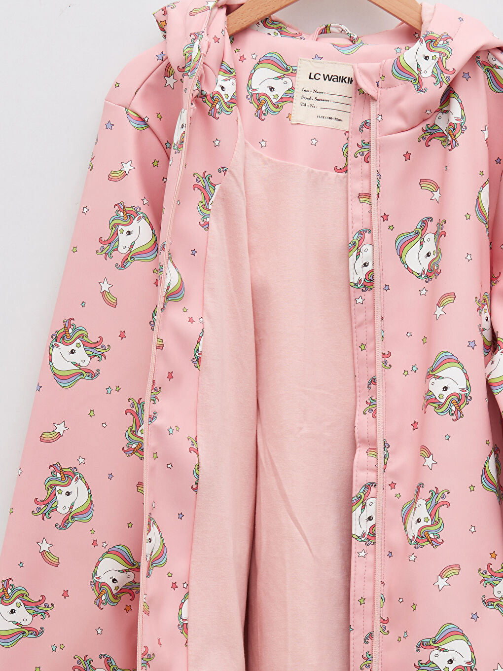 Pembe Kapüşonlu Baskılı Kız Çocuk Mont-2