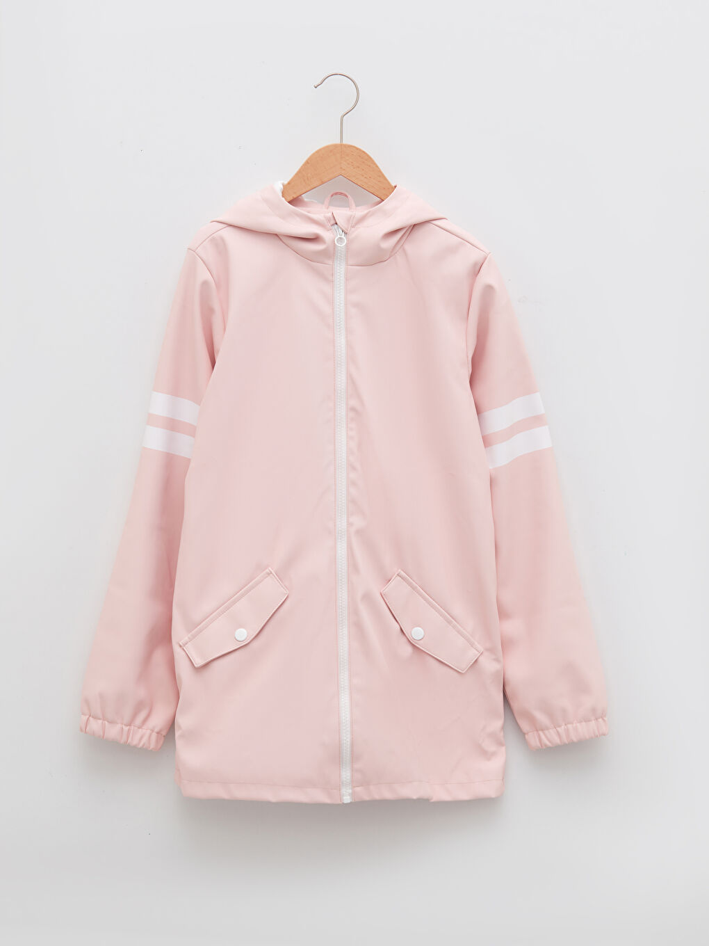 Pembe Kapüşonlu Baskılı Kız Çocuk Mont