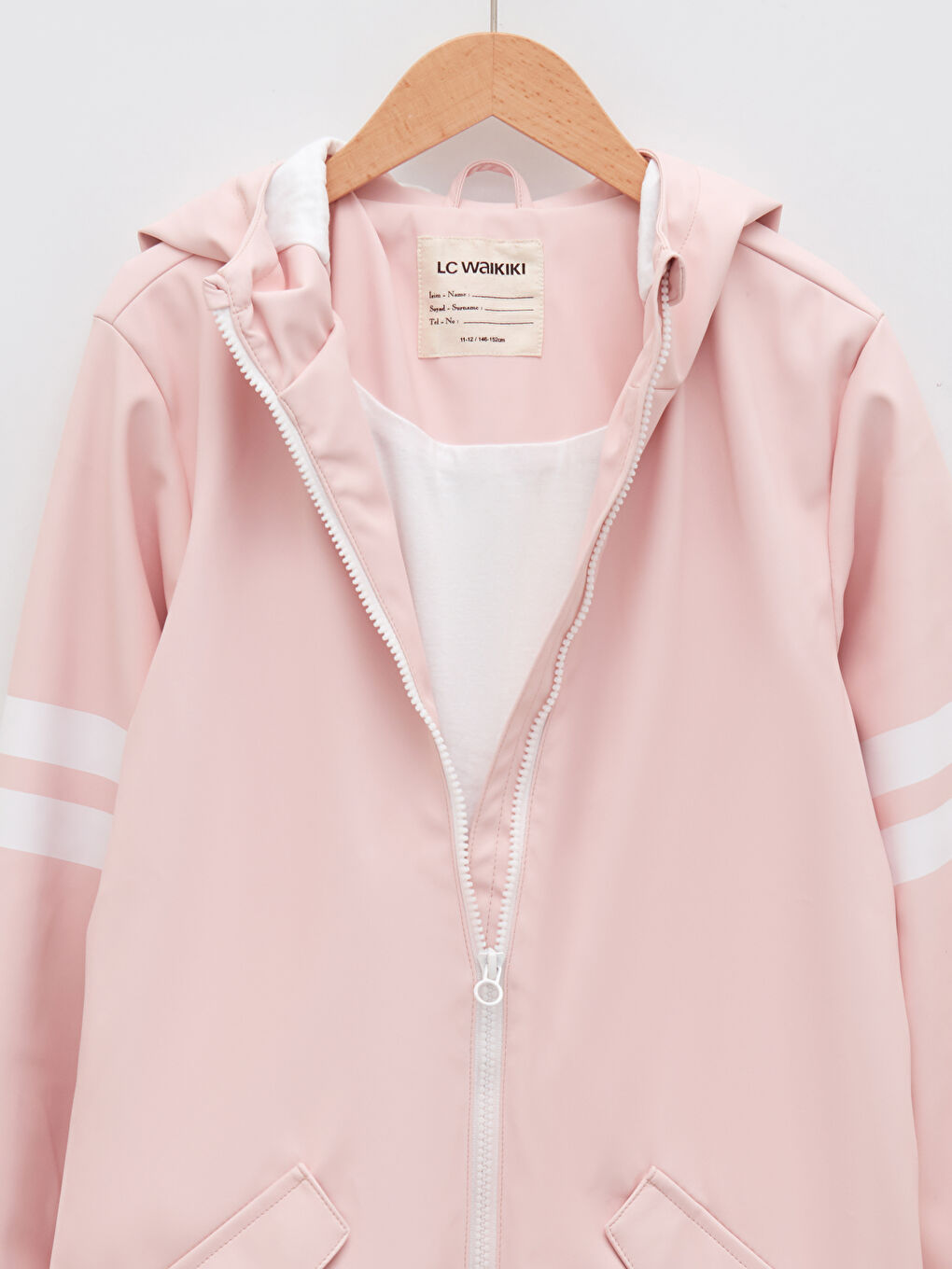 Pembe Kapüşonlu Baskılı Kız Çocuk Mont-2