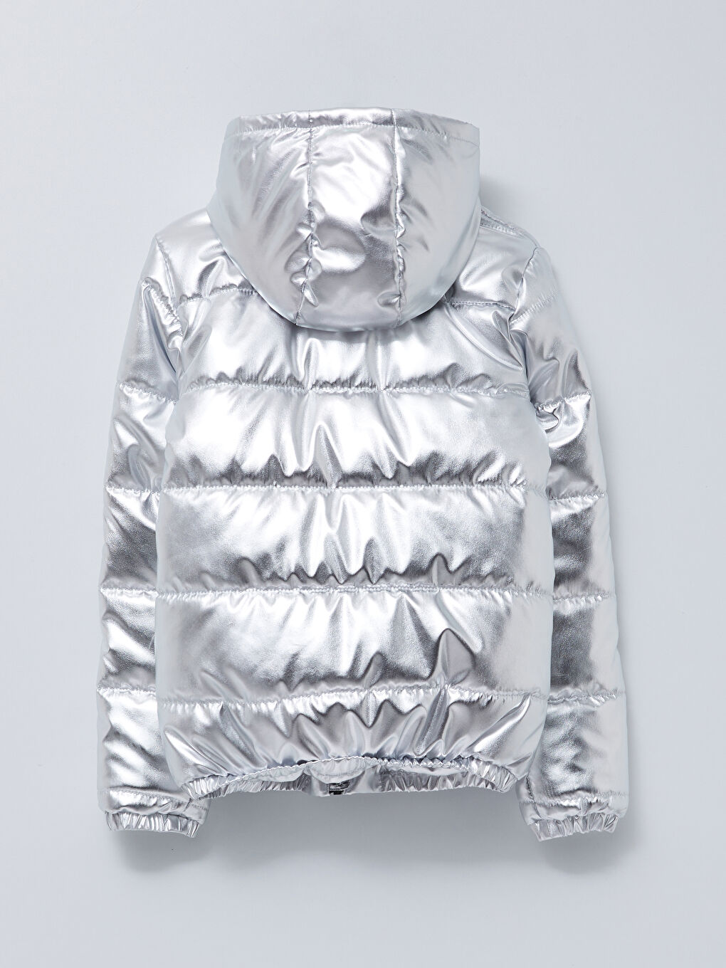 Gri Kapüşonlu Basic Kız Çocuk Şişme Mont-1