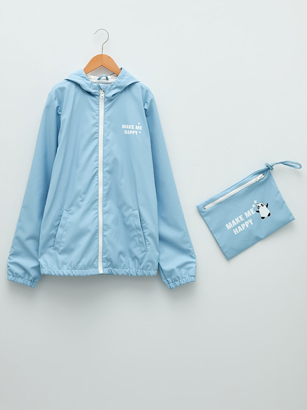 Bedruckter Mädchenmantel mit Kapuze und Handtasche