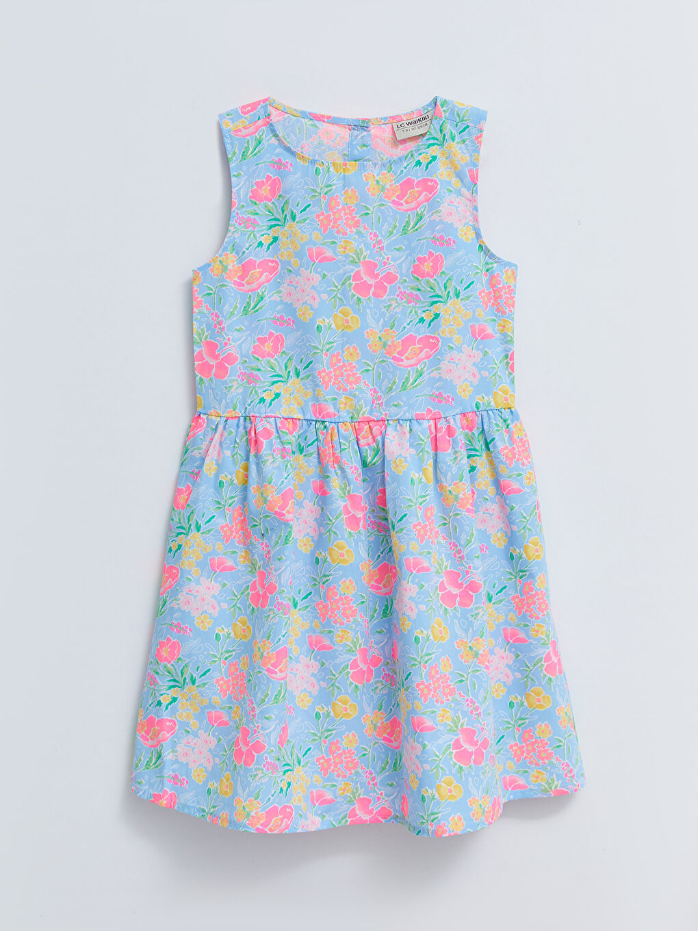 Crew Neck Patterned Poplin Girl Dress