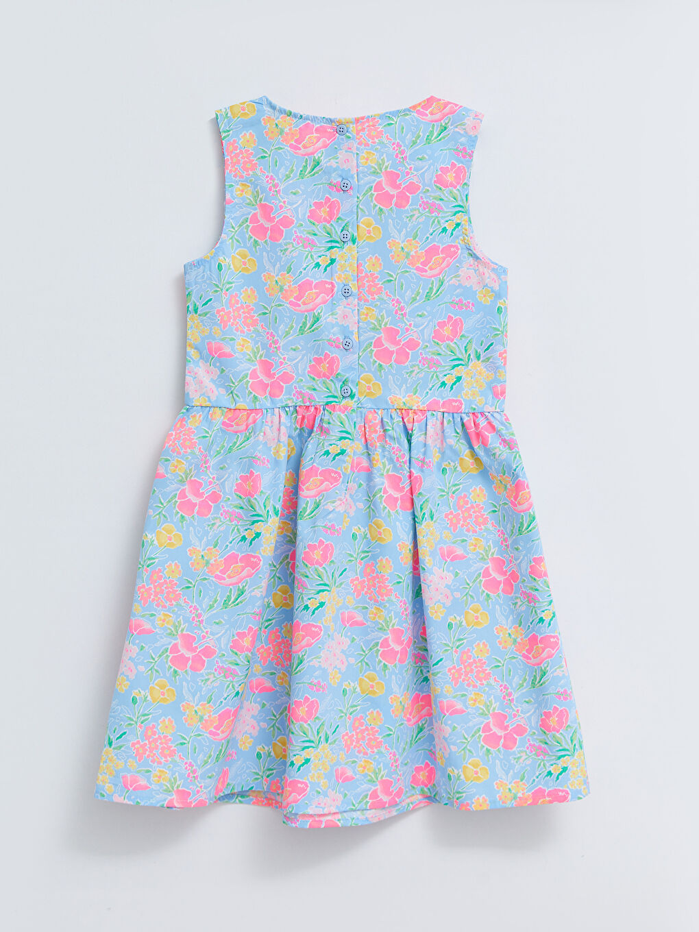 Crew Neck Patterned Poplin Girl Dress-1