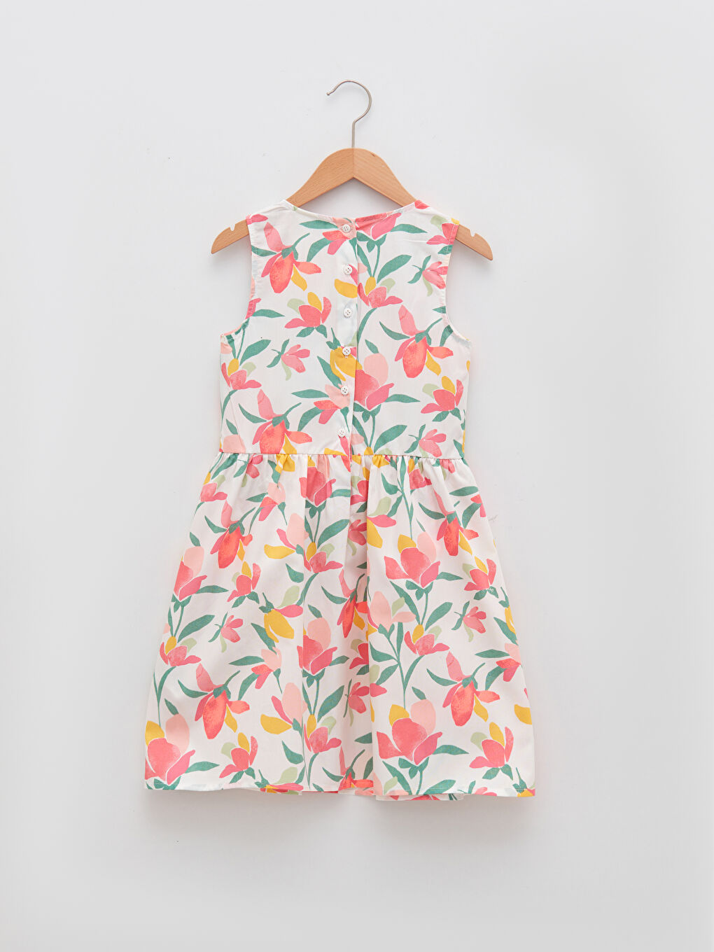 Crew Neck Patterned Poplin Girl Dress-1
