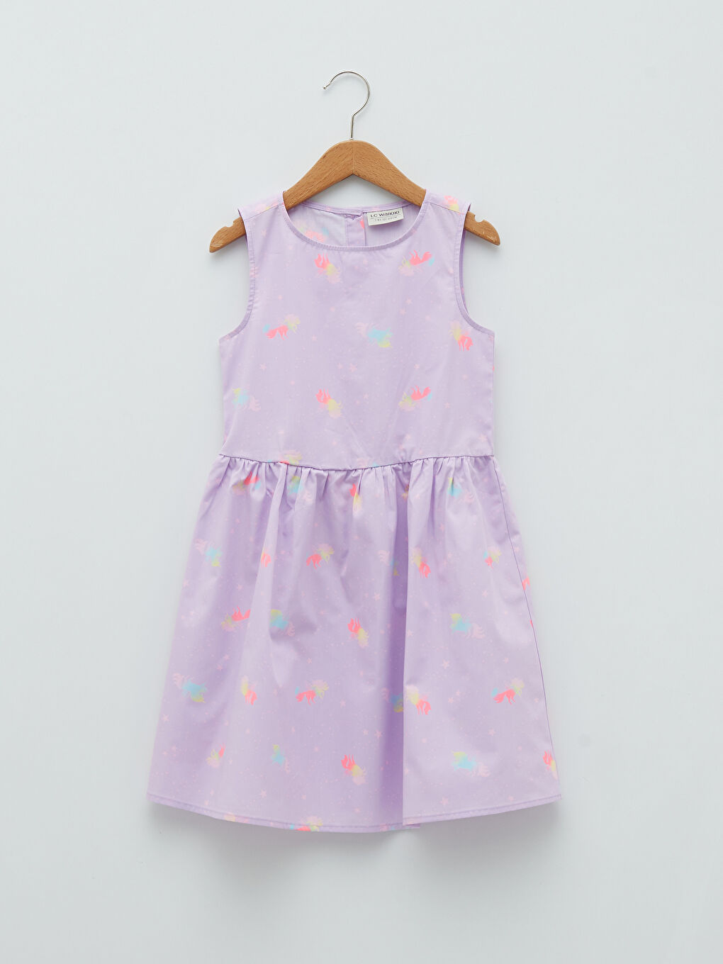 Lila Bisiklet Yaka Desenli Poplin Kız Çocuk Elbise