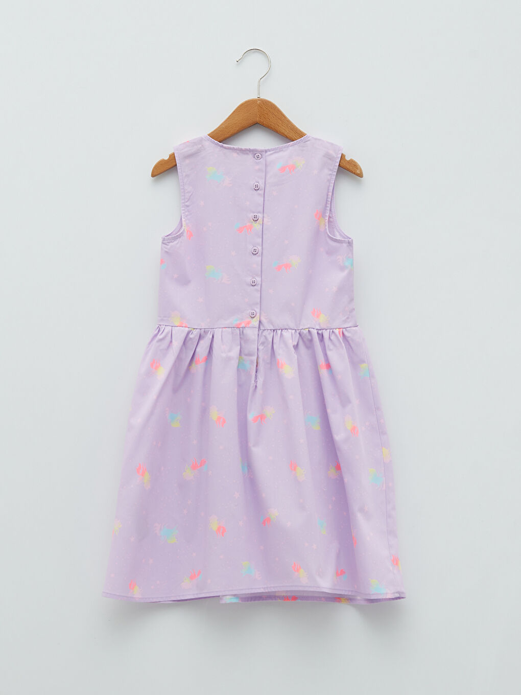 Lila Bisiklet Yaka Desenli Poplin Kız Çocuk Elbise-1