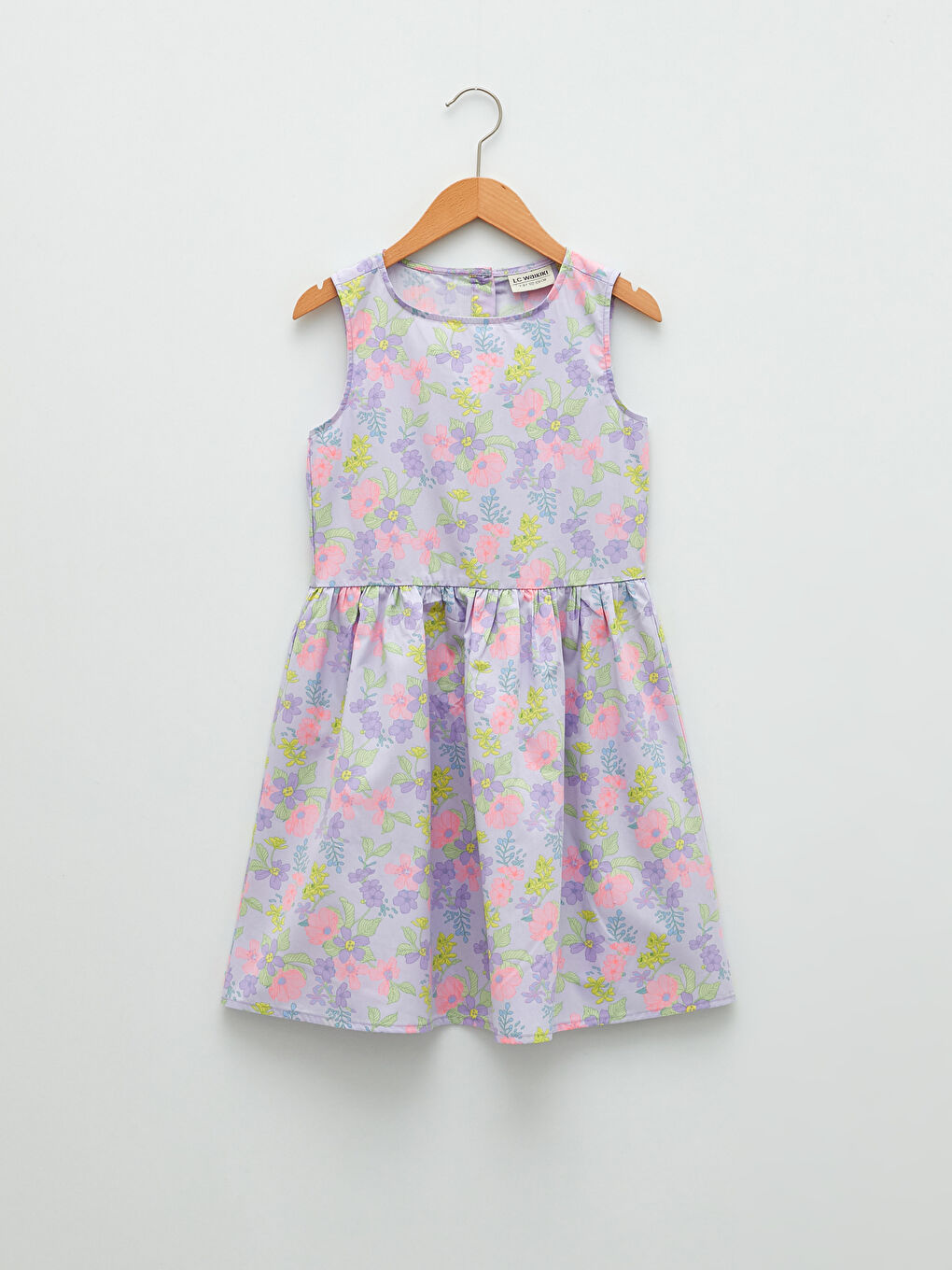 Crew Neck Patterned Poplin Girl Dress