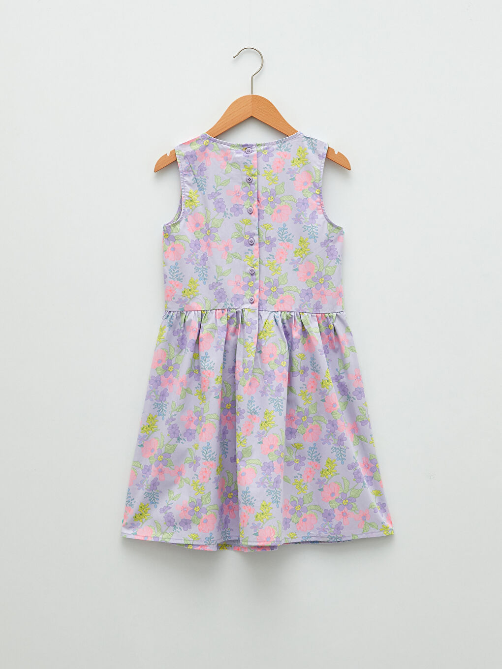 Crew Neck Patterned Poplin Girl Dress-1