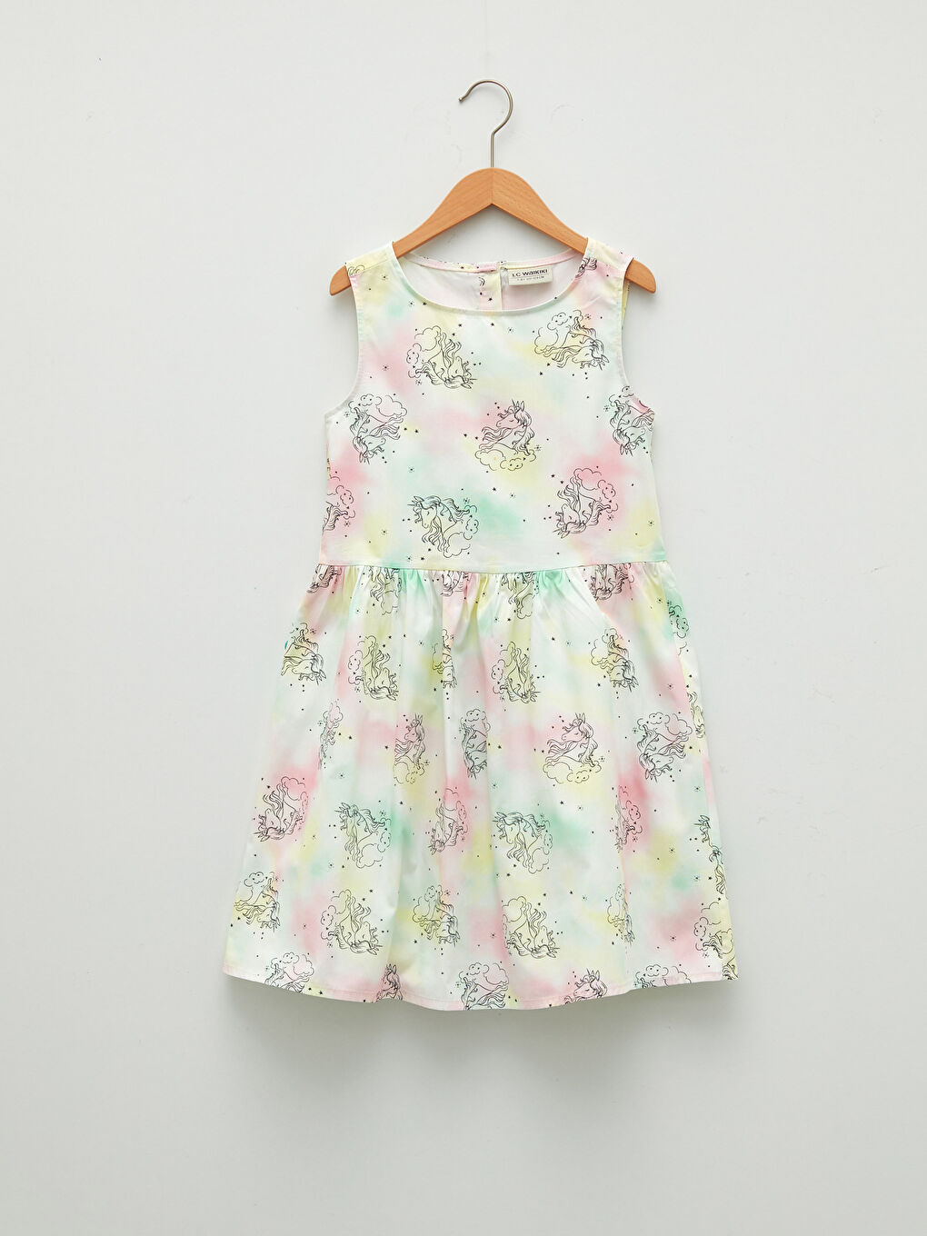 Crew Neck Patterned Poplin Girl Dress