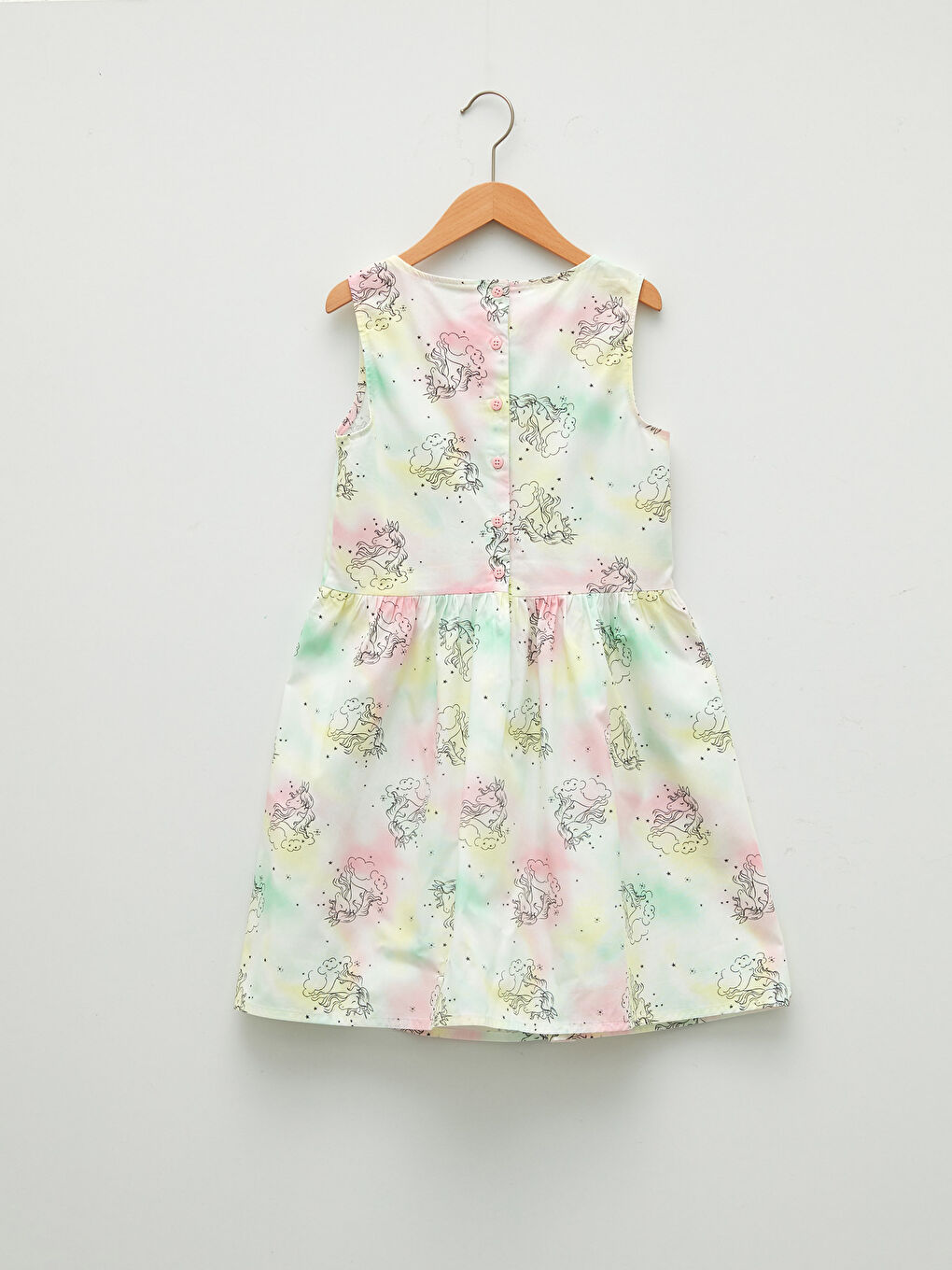 Crew Neck Patterned Poplin Girl Dress-1