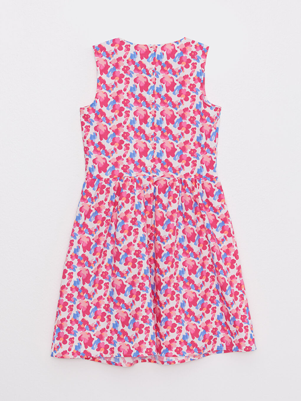 Crew Neck Patterned Poplin Girl Dress-1