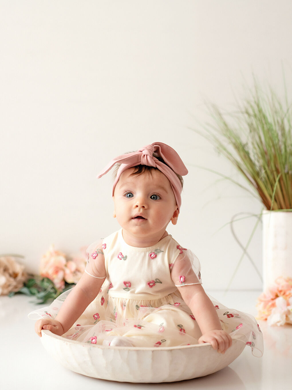 Crew Neck Short Sleeve Embroidery Detailed Baby Girl Dress-1