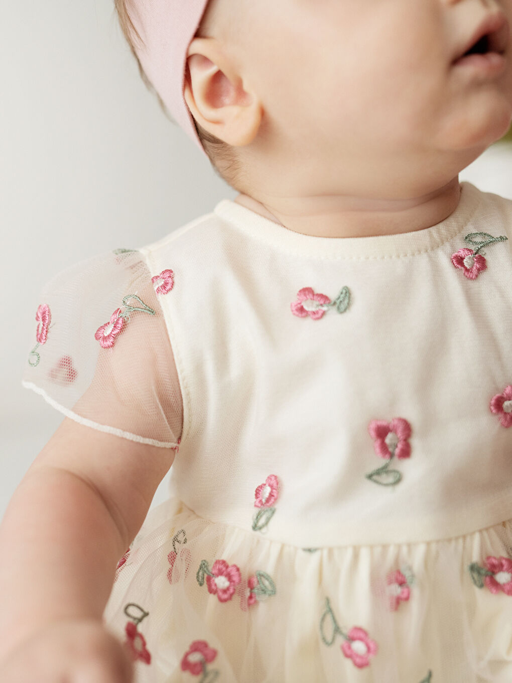 Crew Neck Short Sleeve Embroidery Detailed Baby Girl Dress-2