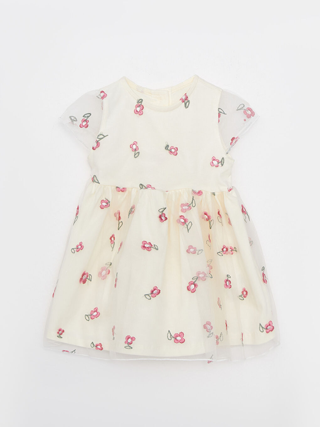 Crew Neck Short Sleeve Embroidery Detailed Baby Girl Dress-3