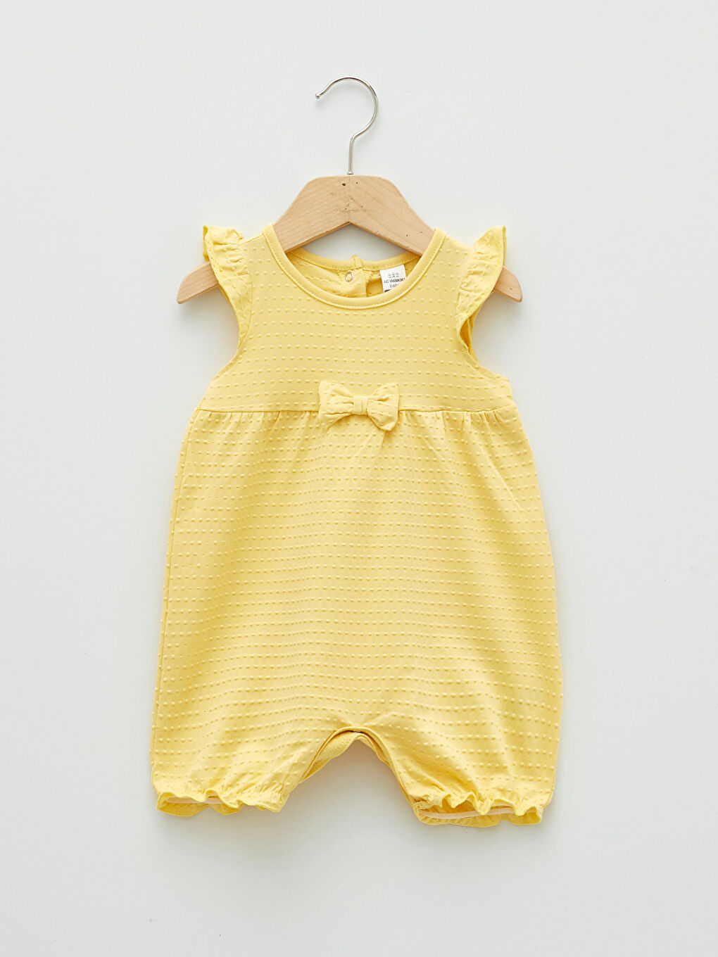 Crew Neck Self Patterned Cotton Baby Girl Rompers