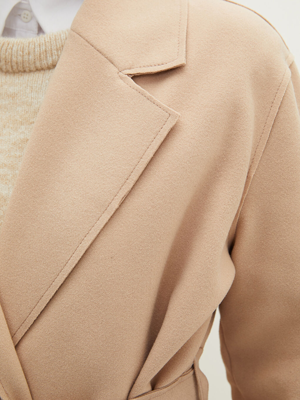 LC Waikiki Jacket Collar Waist Belted Pocket Detailed Long Sleeve Women's Cachet Coat -S20401Z8-DDZ