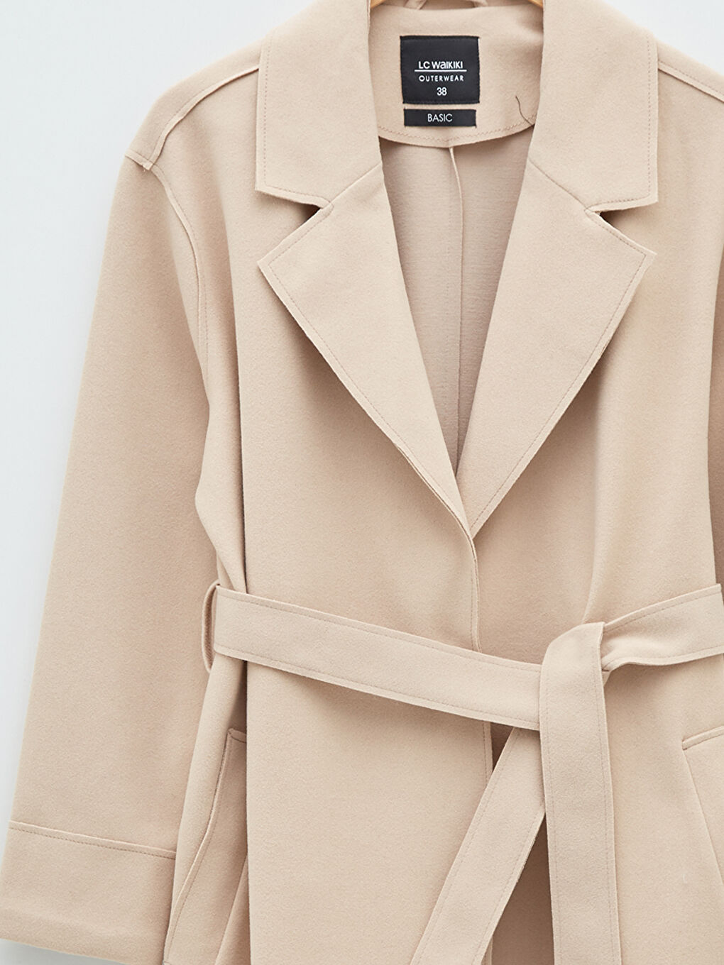 LC Waikiki Jacket Collar Waist Belted Pocket Detailed Long Sleeve Women's Cachet Coat -S20401Z8-DDZ