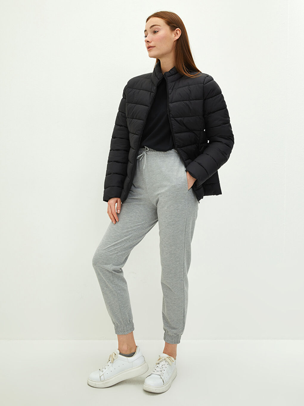 Vertical Collar Straight Long Sleeve Pocket Detail Thick Women's Inflatable Coat-4