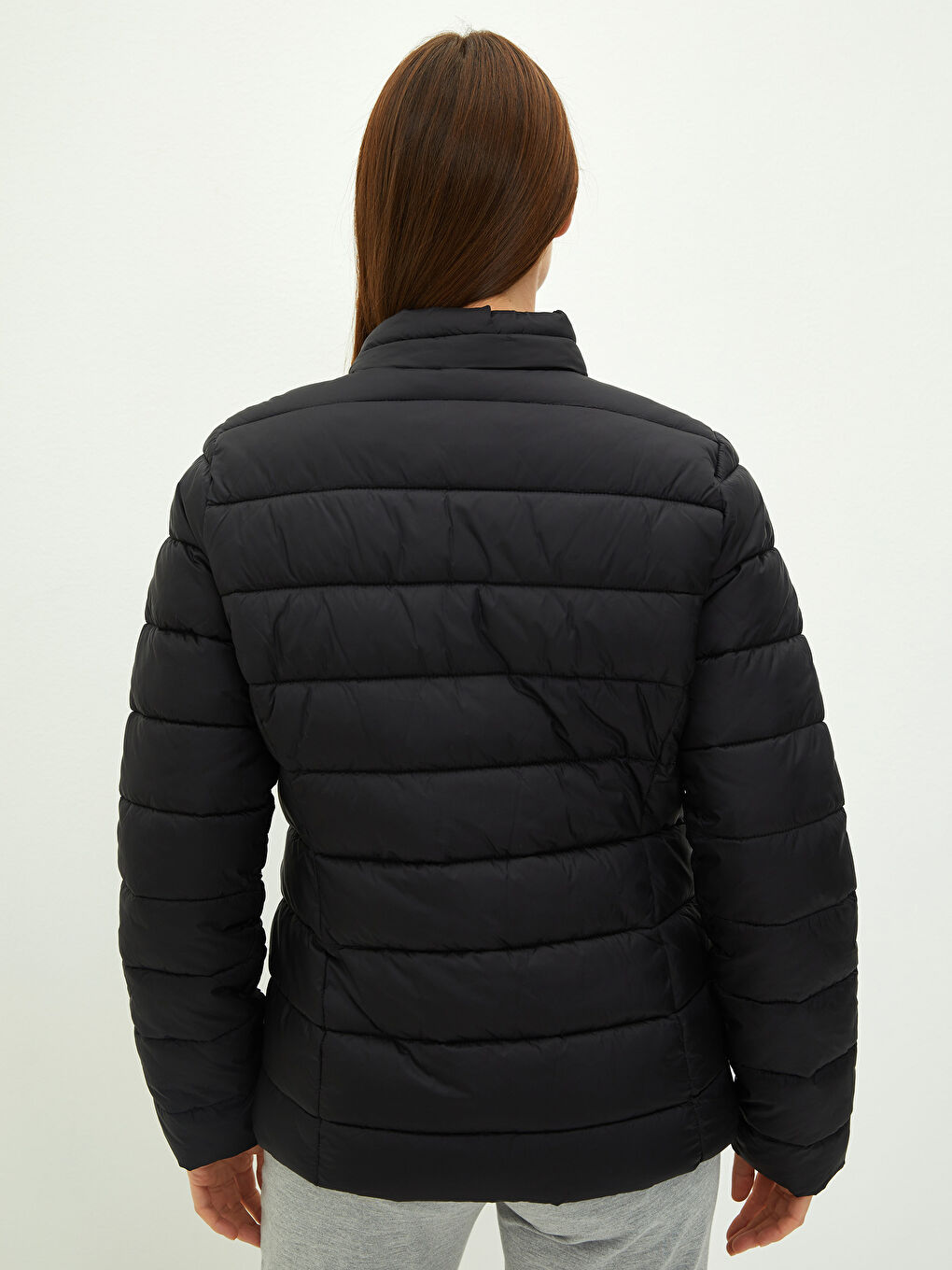 Vertical Collar Straight Long Sleeve Pocket Detail Thick Women's Inflatable Coat-5