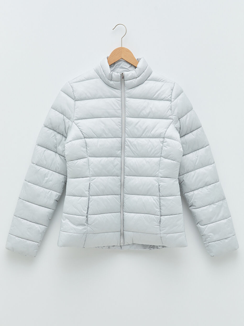 Geacă Matlasată Dama Groasă cu Guler Vertical, Mânecă Lungă Dreaptă și Buzunare-2