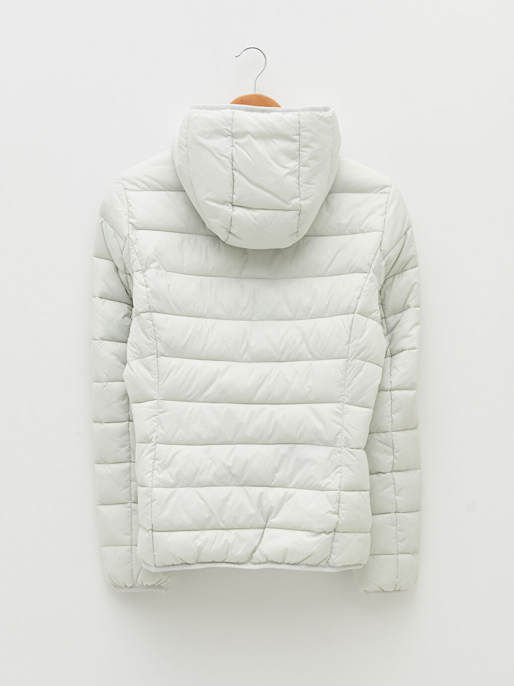 Gri Kapüşonlu Düz Uzun Kollu Cep Detaylı Kadın Şişme Mont-13