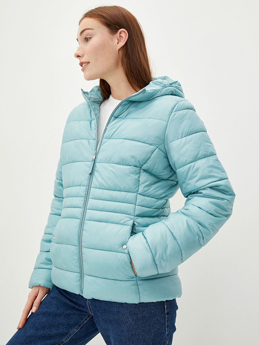 Geacă Matlasată pentru Femei cu Glugă, Mânecă Lungă, Detalii Buzunar, Simplă