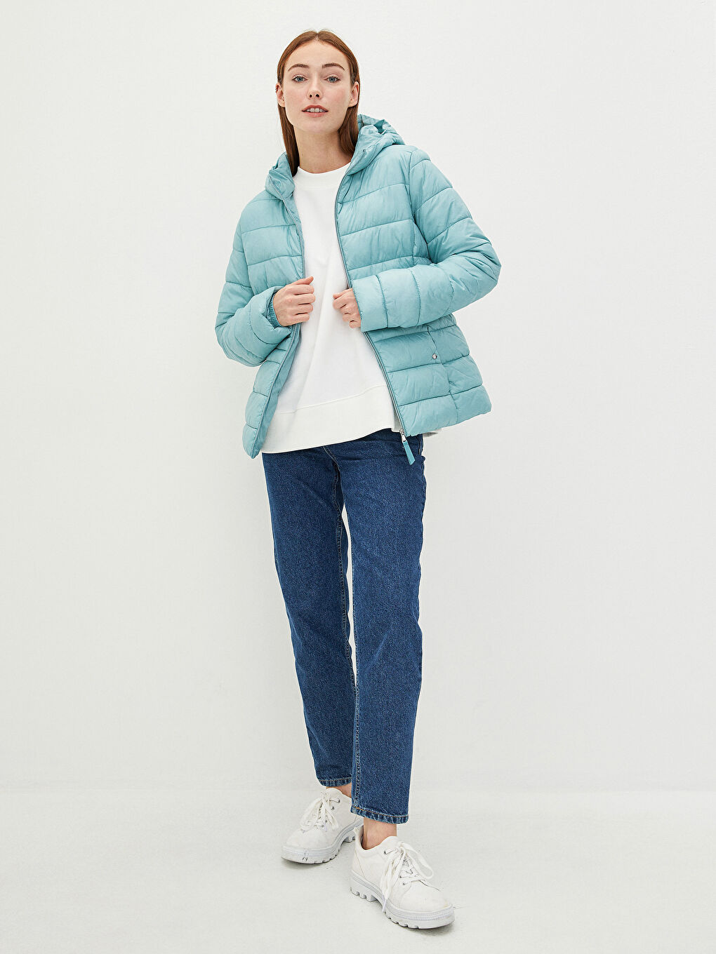 Geacă Matlasată pentru Femei cu Glugă, Mânecă Lungă, Detalii Buzunar, Simplă-2