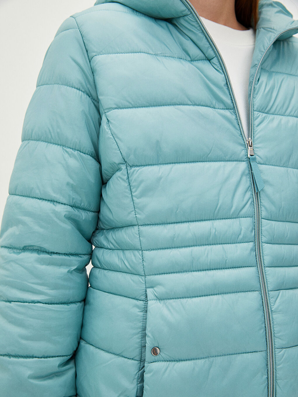 Geacă Matlasată pentru Femei cu Glugă, Mânecă Lungă, Detalii Buzunar, Simplă-3