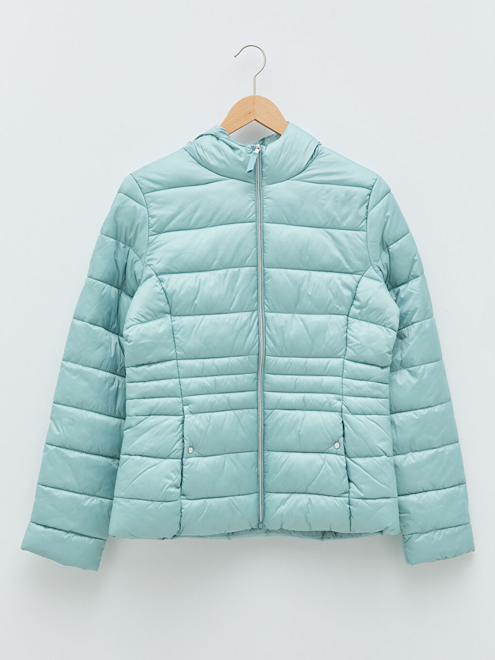 Geacă Matlasată pentru Femei cu Glugă, Mânecă Lungă, Detalii Buzunar, Simplă-6