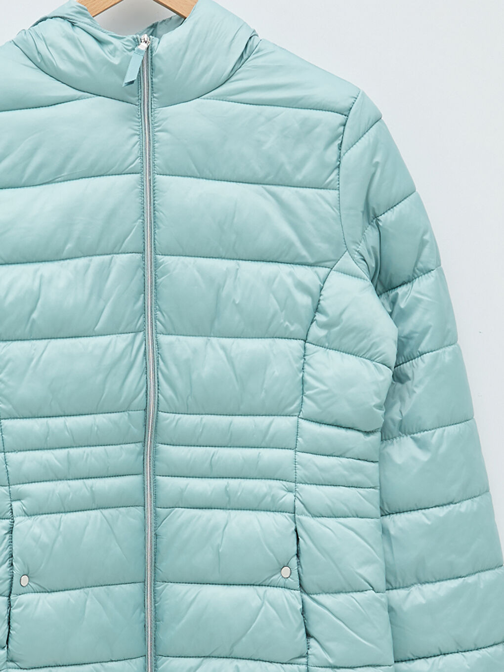 Geacă Matlasată pentru Femei cu Glugă, Mânecă Lungă, Detalii Buzunar, Simplă-8