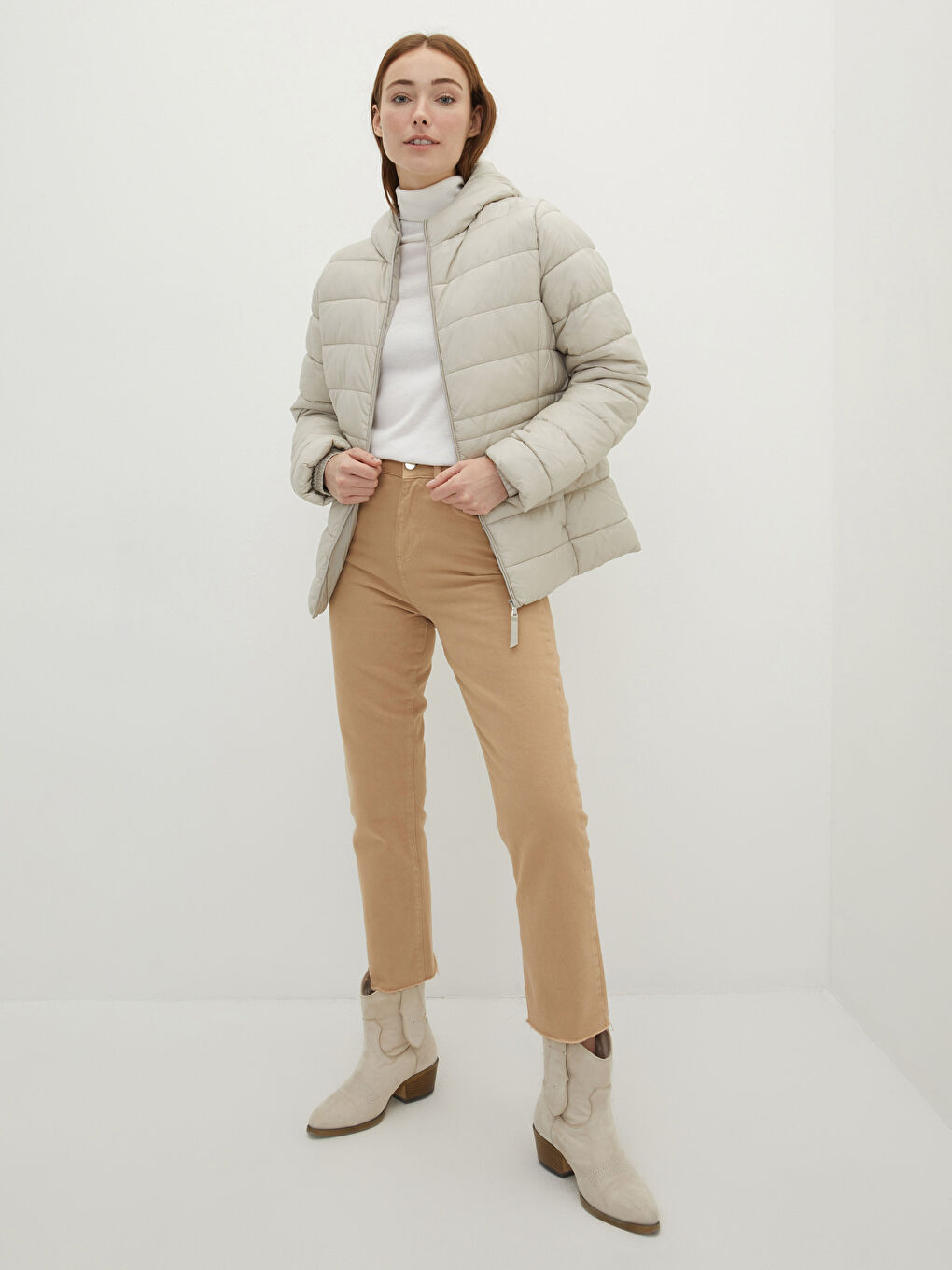 Geacă Matlasată pentru Femei cu Glugă, Mânecă Lungă, Detalii Buzunar, Simplă-3