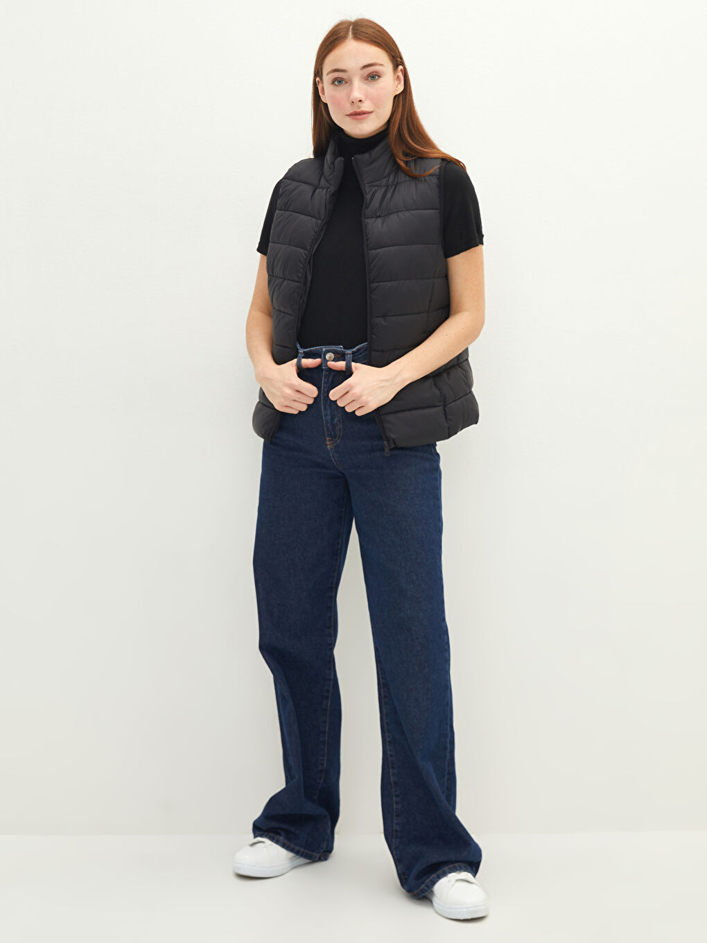 Stand Up Collar Plain Pocket Detailed Women's Inflatable Vest-5