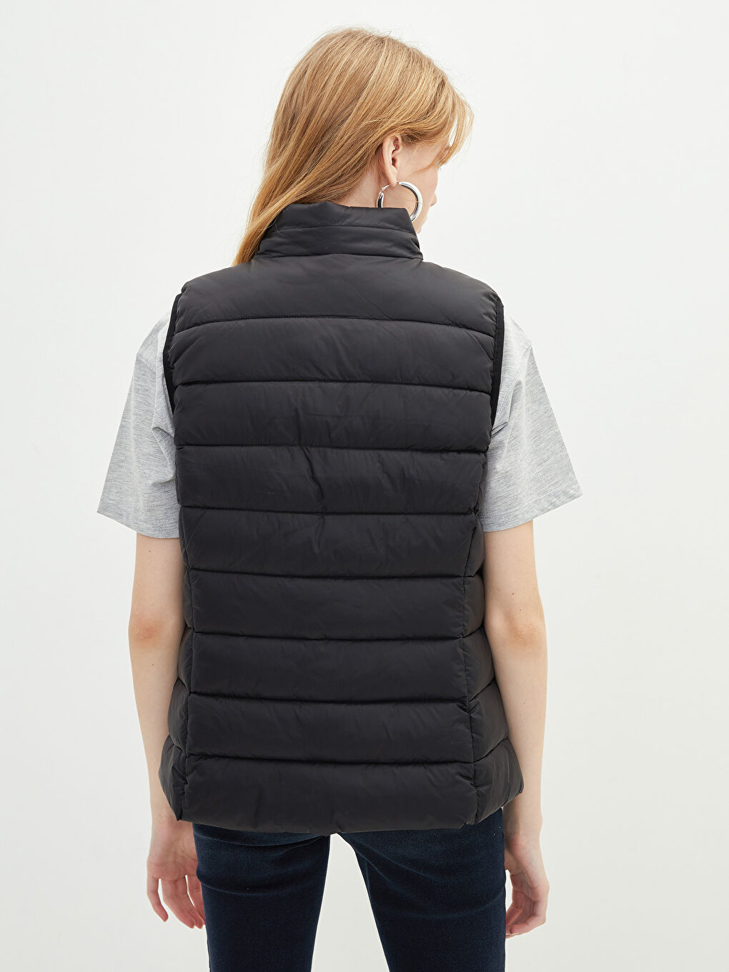 Stand Up Collar Plain Pocket Detailed Women's Inflatable Vest-8