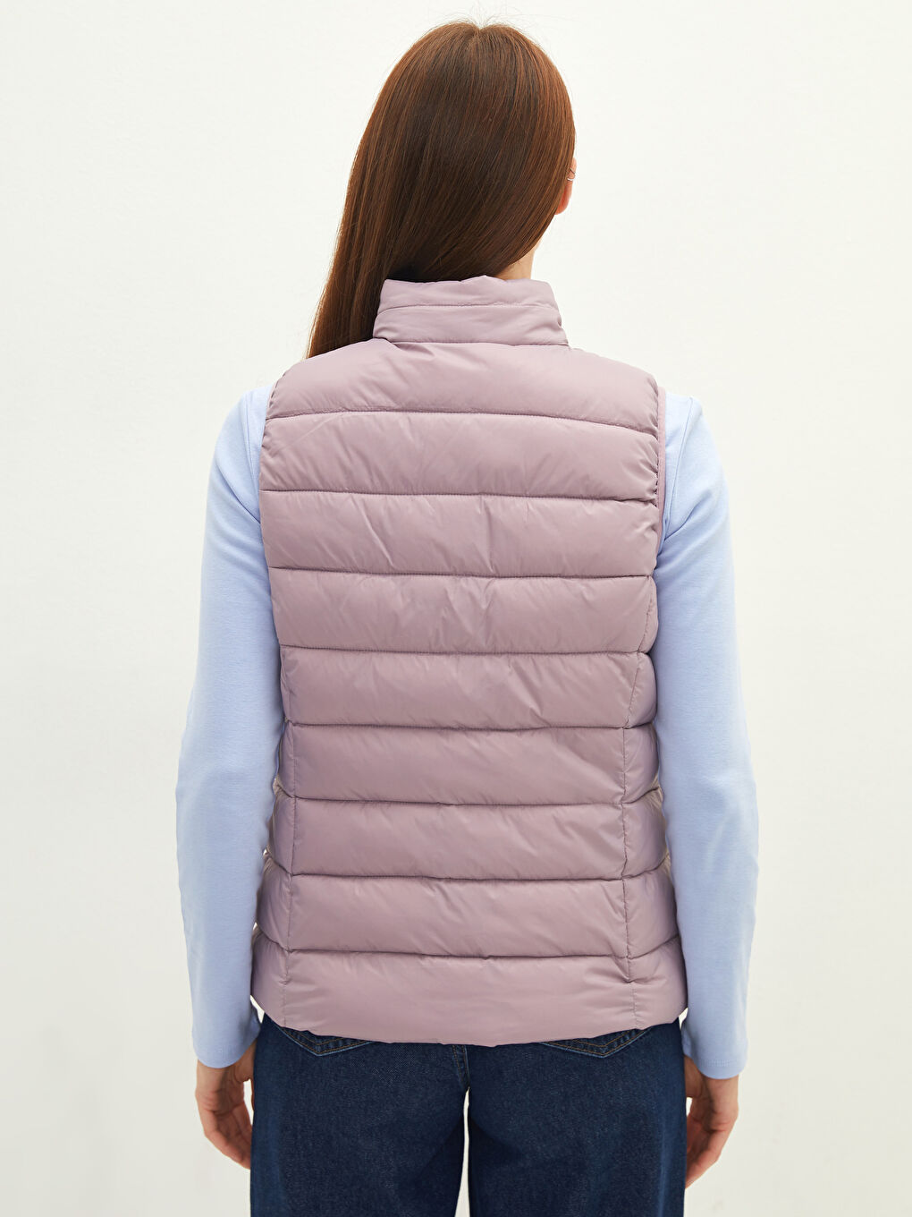 Mürdüm Dik Yaka Düz Cep Detaylı Kadın Şişme Yelek-11