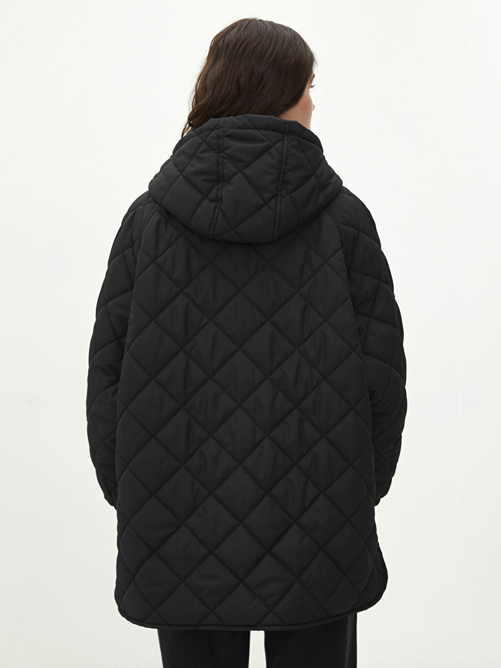 Geacă Matlasată Cu Model Cu Glugă Mânecă Lungă pentru Femei-5