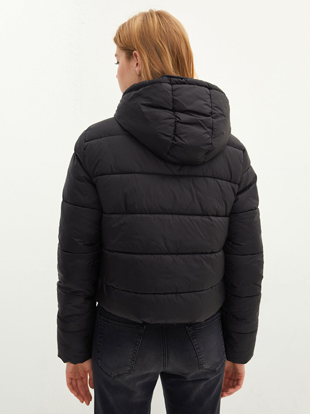 ქალებისთვის კაპიუშონიანი უბრალო დუტის ქურთუკი-4