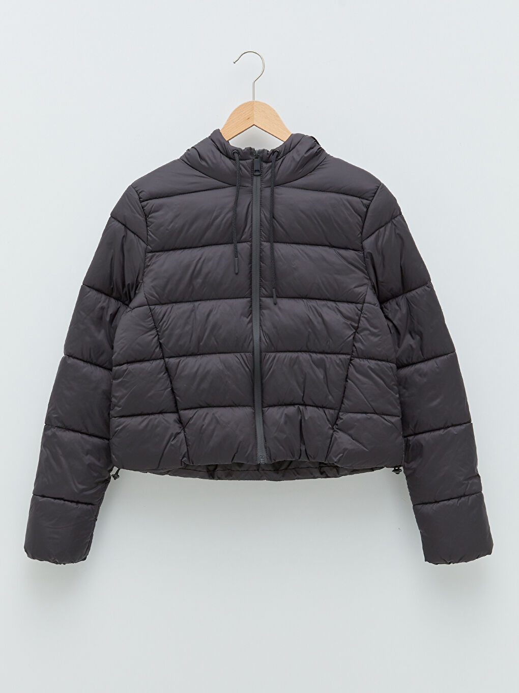 ქალებისთვის კაპიუშონიანი უბრალო დუტის ქურთუკი-5