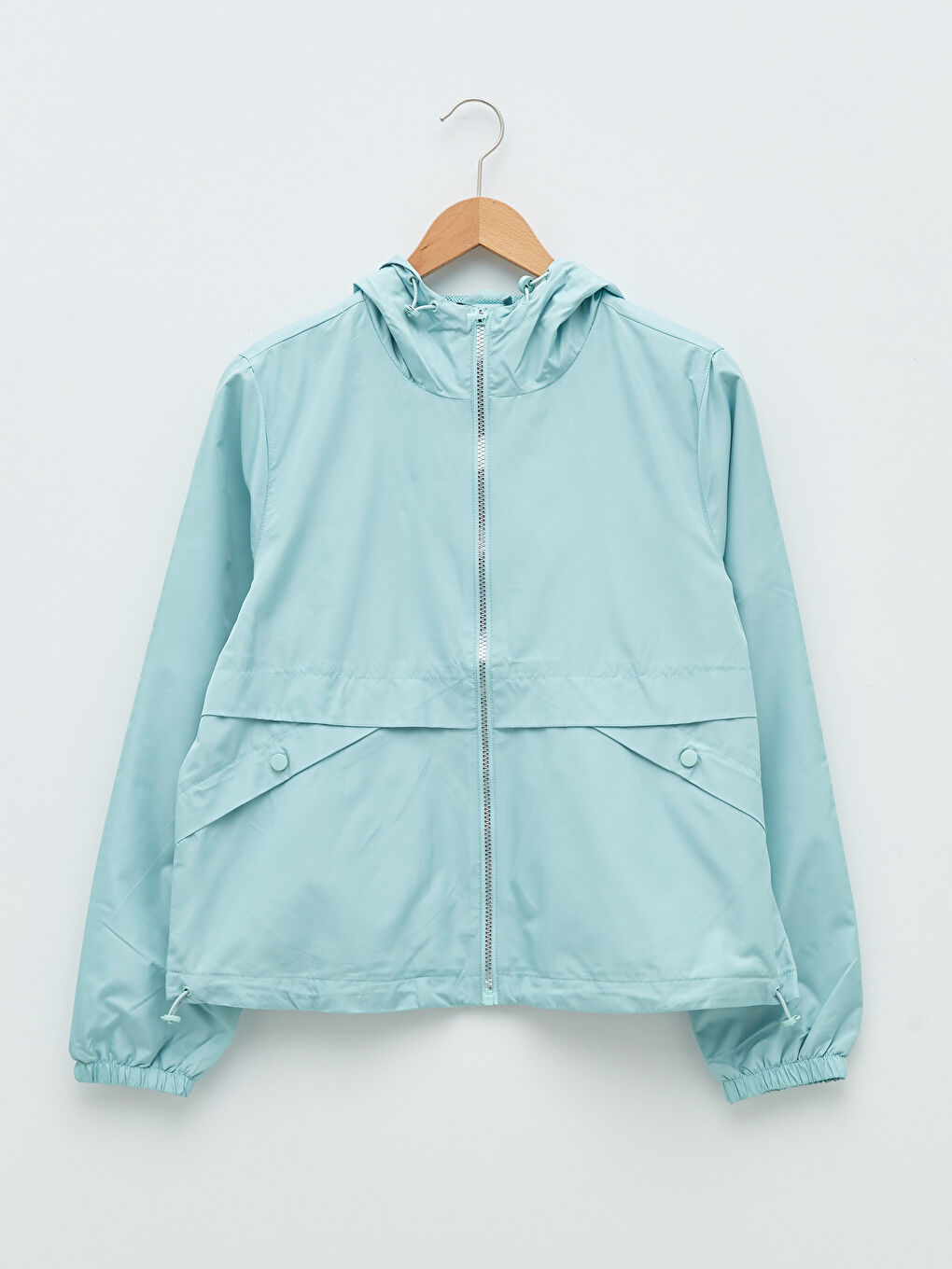 Yeşil Kapüşonlu Düz Cep Detaylı Uzun Kollu Kadın Yağmurluk-5