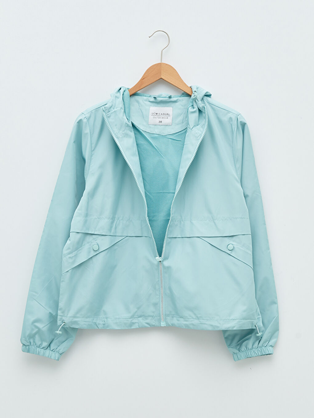 Yeşil Kapüşonlu Düz Cep Detaylı Uzun Kollu Kadın Yağmurluk-7