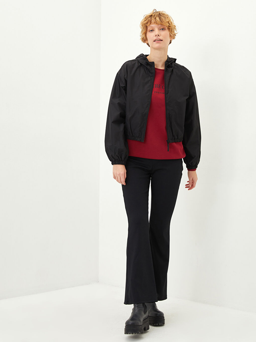 Hooded Straight Pocket Detailed Long Sleeve Women's Raincoat-3