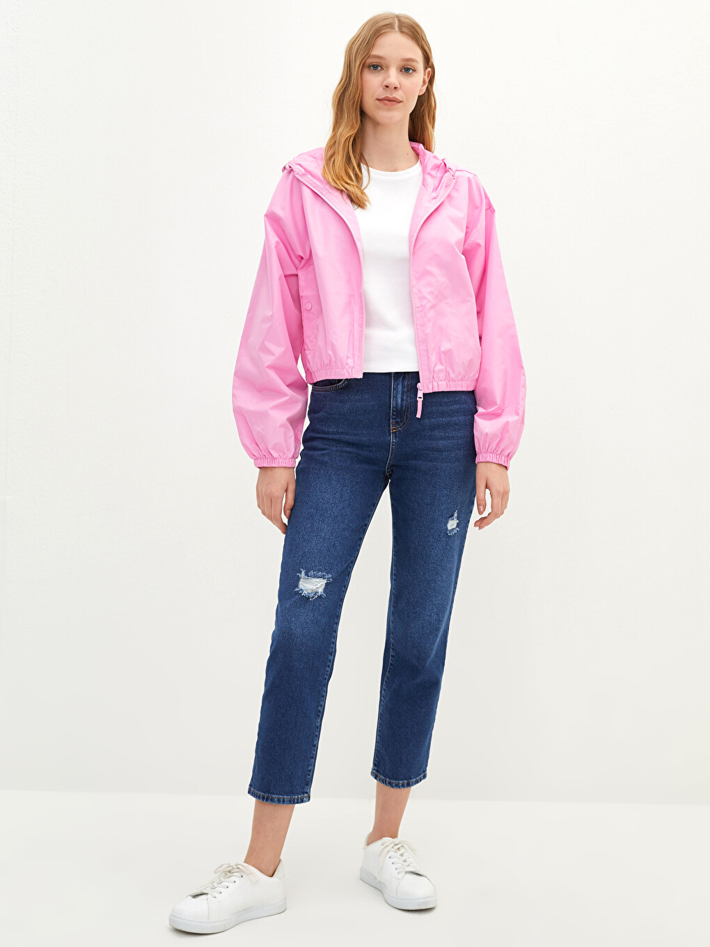 Hooded Straight Pocket Detailed Long Sleeve Women's Raincoat