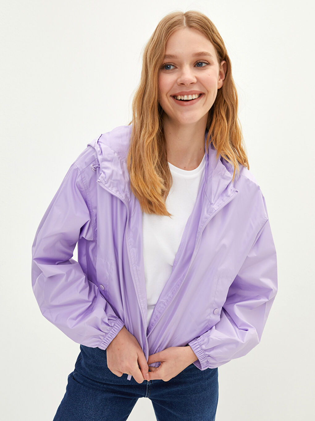 Hooded Straight Pocket Detailed Long Sleeve Women's Raincoat-1