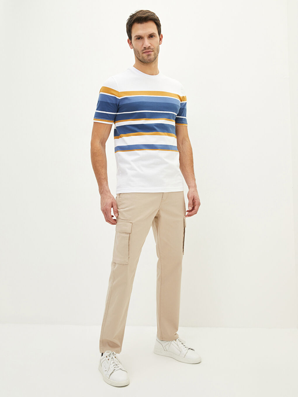 Bej Standart Kalıp Gabardin Erkek Kargo Pantolon