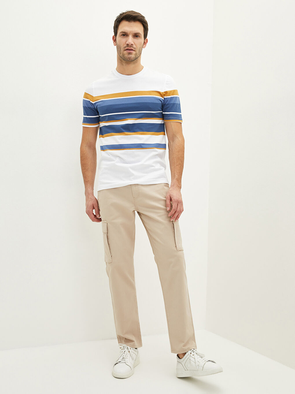 Bej Standart Kalıp Gabardin Erkek Kargo Pantolon-1