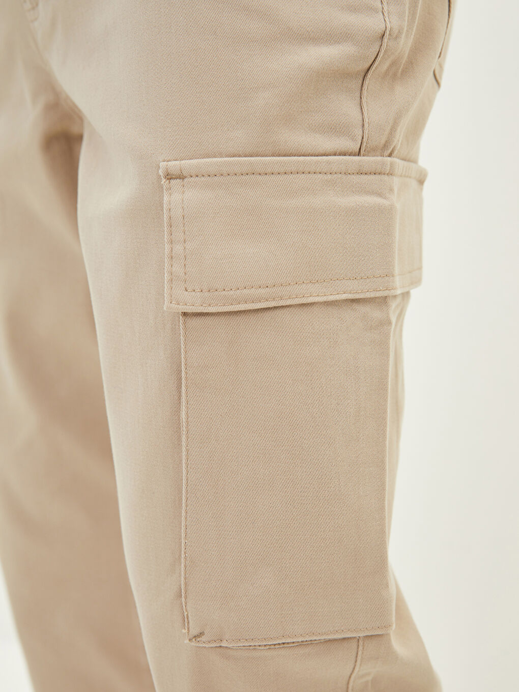 Bej Standart Kalıp Gabardin Erkek Kargo Pantolon-2
