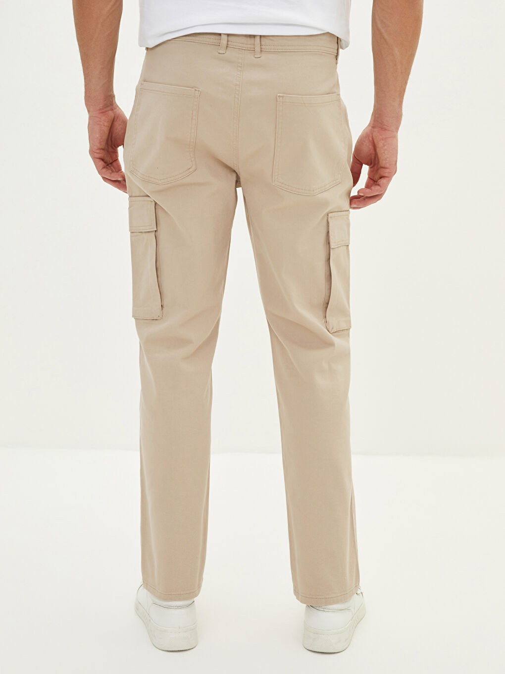 Bej Standart Kalıp Gabardin Erkek Kargo Pantolon-4