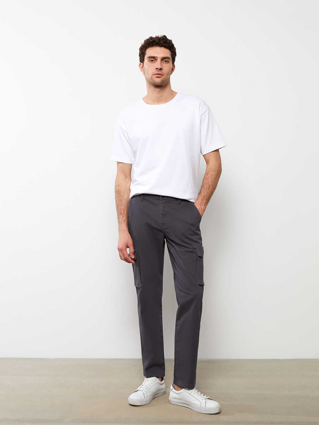 Antrasit Standart Kalıp Gabardin Erkek Kargo Pantolon-1