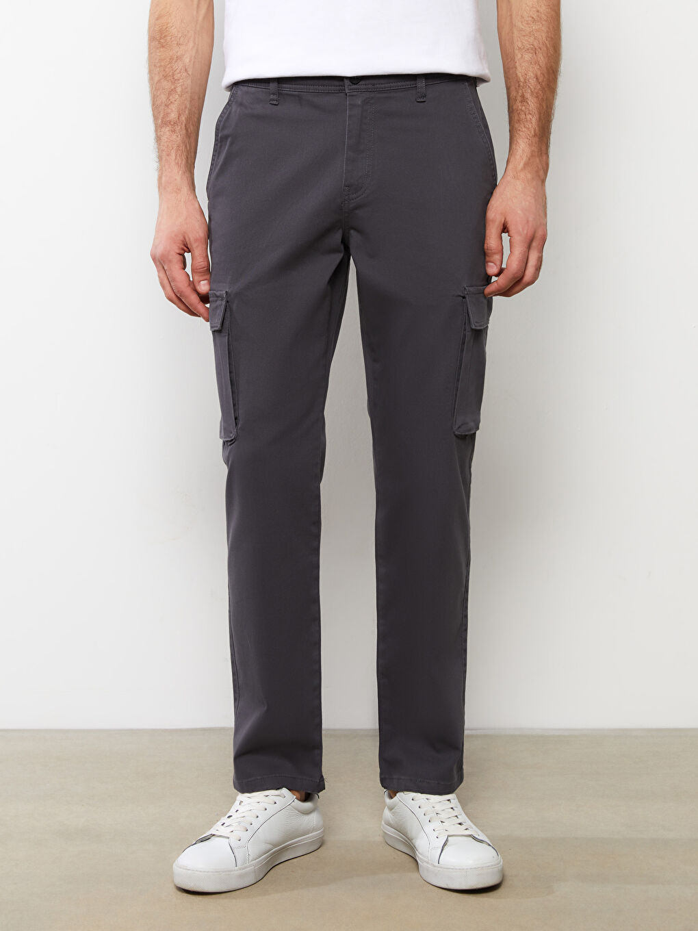Antrasit Standart Kalıp Gabardin Erkek Kargo Pantolon-3