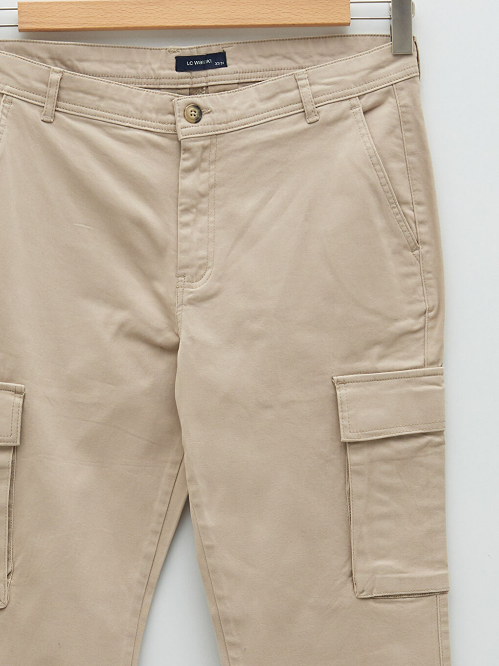 Bej Standart Kalıp Gabardin Erkek Kargo Pantolon-7