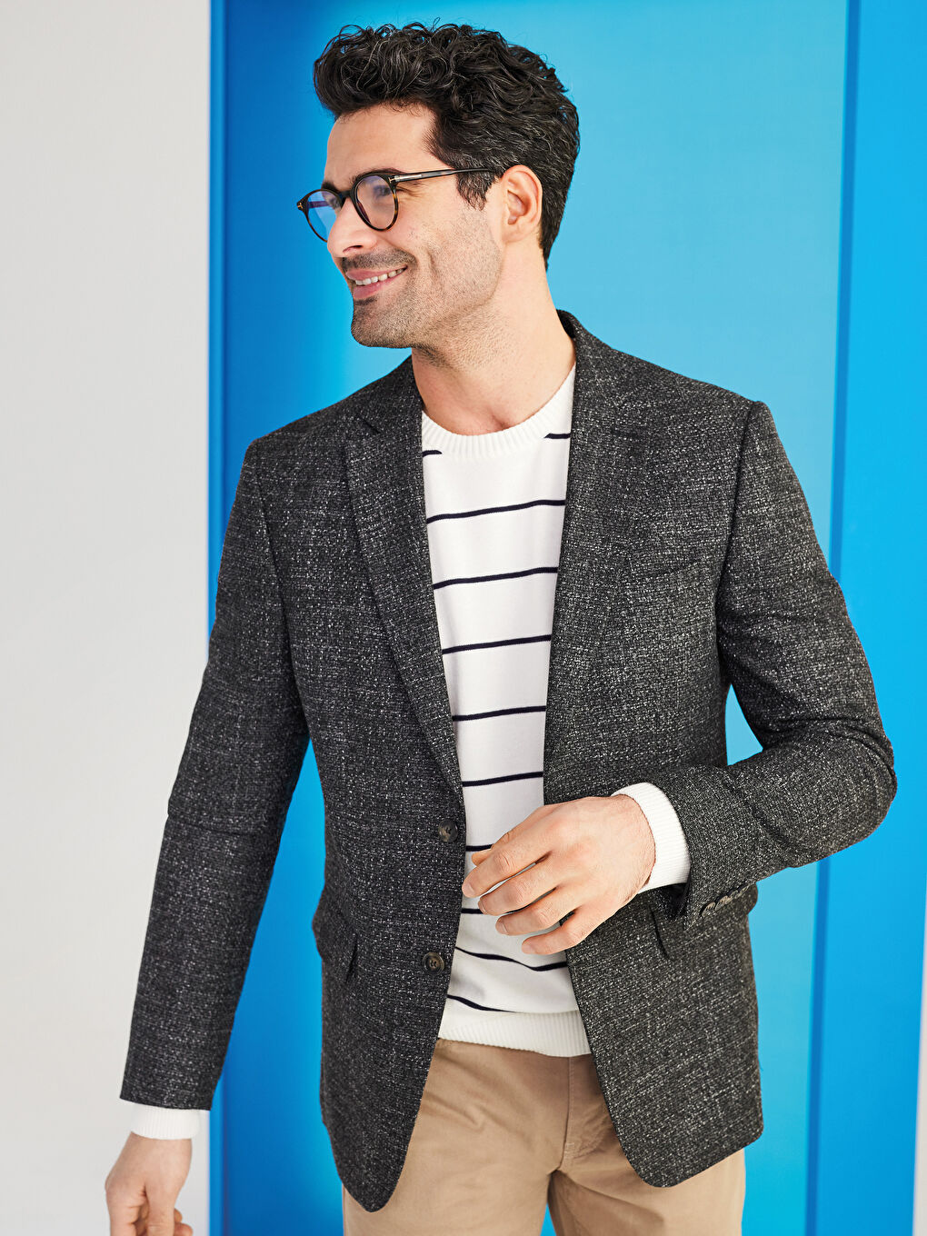 Beyaz Bisiklet Yaka Uzun Kollu Çizgili Erkek Triko Kazak